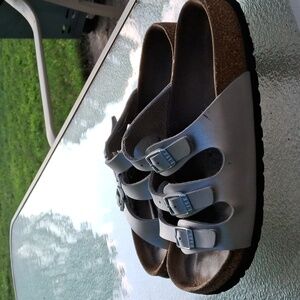 Birkenstock size 37 women's size 6 three strap silver sandal